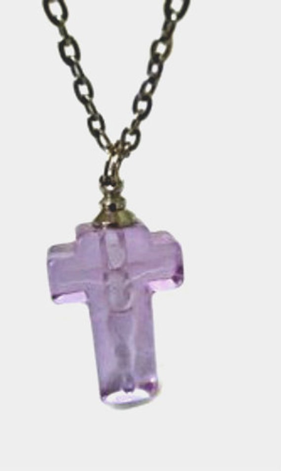 Lovely Violet Crystal Mourning Cross CREMATION URN on 24" Curb Chain Necklace.  Memorial Necklace, Urn Jewelry, Cremation Jewelry, Ashes Urn