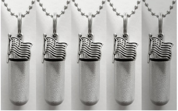 CUSTOM ENGRAVED Set of 5 Brushed Silver US Flag Cremation Urn Necklaces - Urn Jewelry, Pet Loss, Urn for Human Ashes, Loss of Father