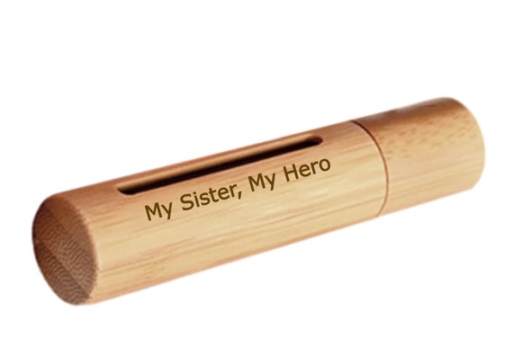 New Laser ENGRAVED "My Sister, My Hero" Sandalwood Cremation Urn / Scattering Tube with Window - Fits Pocket or Purse, TSA Compliant