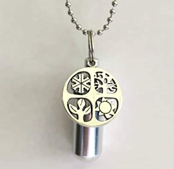 The Four Seasons / Circle-Of-Life CREMATION URN  - Includes 24" Ball Chain Necklace, Velvet Pouch and Fill Kit