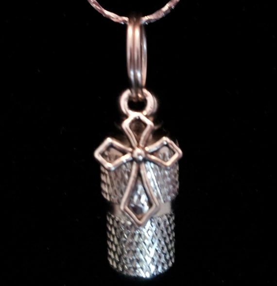 Beautiful MINI CREMATION URN  on 24" Ball Chain Necklace with Antique Silver Cross - Child Loss, Baby Loss, Miscarriage, Infant Urn