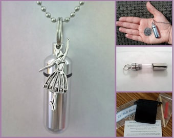 COMPLETE SET - Cremation Urn on 24" Necklace with BALLERINA - Hand Assembled....w/Velvet Pouch and Fill Kit