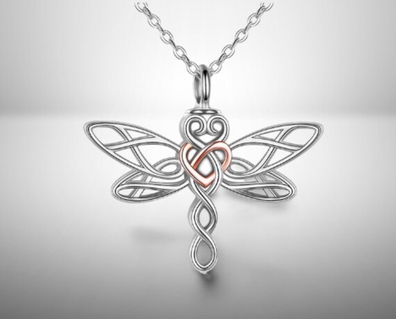 Stainless Steel Filigree Dragonfly CREMATION URN on 24" Curb Chain Necklace - Mourning Jewelry, Memorial Keepsake, Ashes Necklace