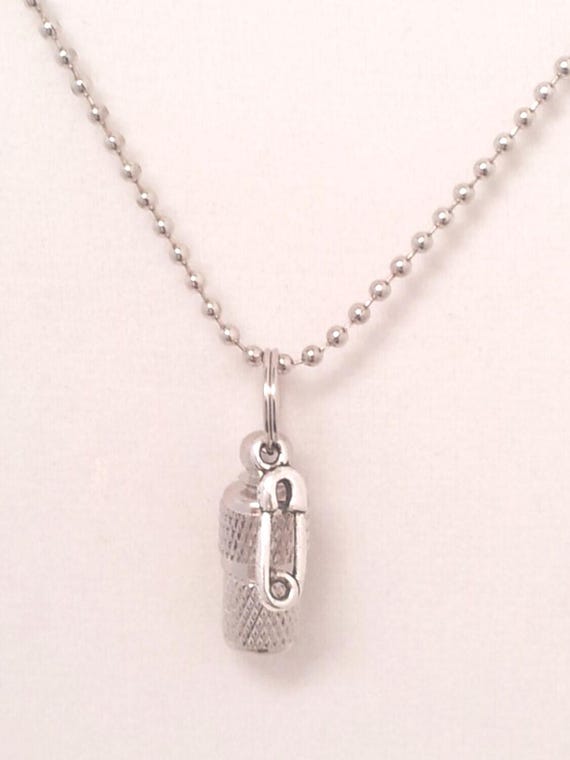 MINI Baby/Infant Steel Cremation Urn on Ball Chain Necklace with DIAPER PIN - Hand Assembled - Includes Velvet Pouch and Fill Kit