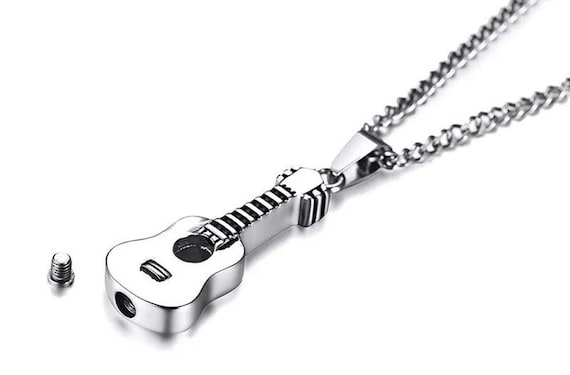 Steel Guitar CREMATION URN on 24" Box-Chain Necklace - Memorial Jewelry, Ashes Keepsake, Child Urn, Keepsake Urn, Guitar Urn