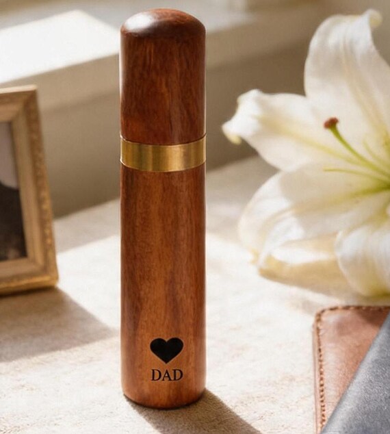 DAD - Engraved "Love Heart" Natural Rosewood Cremation Urn/Scattering Tube - Fits in Pocket/Purse, TSA Travel Compliant, Very Secure