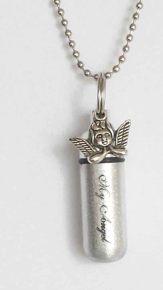 Engraved "My Angel" with Baby Angel  - Cremation Urn Necklace - Hand Assembled.... with Velvet Pouch and Fill Kit
