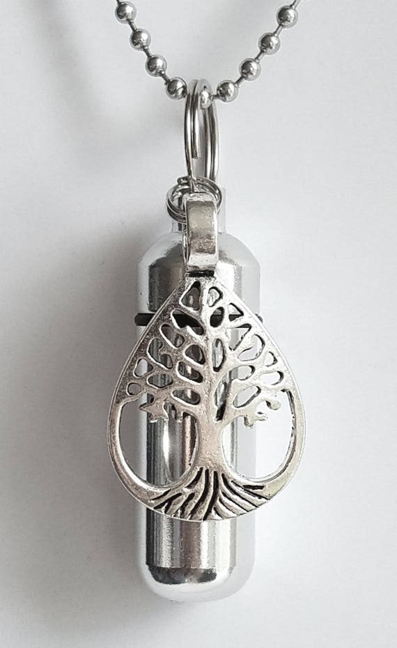 Personal CREMATION URN NECKLACE with Teardrop Tree Of Life - Includes Velvet Pouch, 24" Steel Ball Chain, Fill Kit