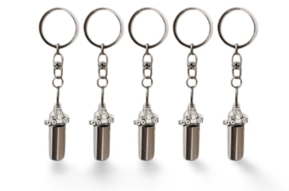 Set of FIVE Cremation Urns on Swivel Steel Keychains with 18-Wheeler / Semi-Trucks - Memorial Jewelry, Cremation Keepsake, Personalized Urn