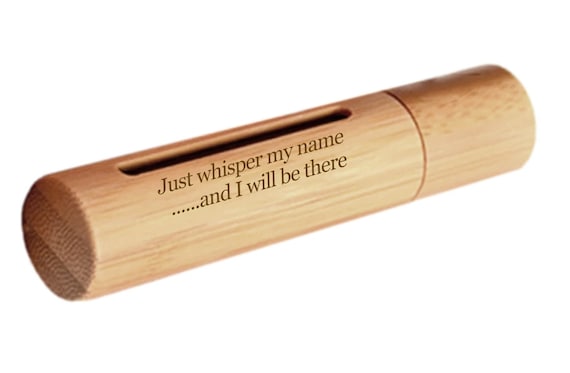 ENGRAVED "Just whisper my name & I will be there"  Sandalwood Cremation Urn / Scattering Tube w/Window - Fits Pocket or Purse, TSA Compliant