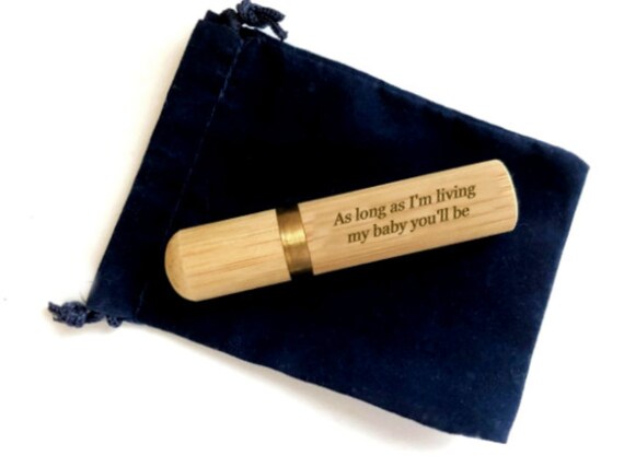 Engraved "As long as I'm living my baby you'll be" Natural Sandalwood Cremation Urn / Scattering Tube, Fits in Pocket/Purse,  TSA Compliant