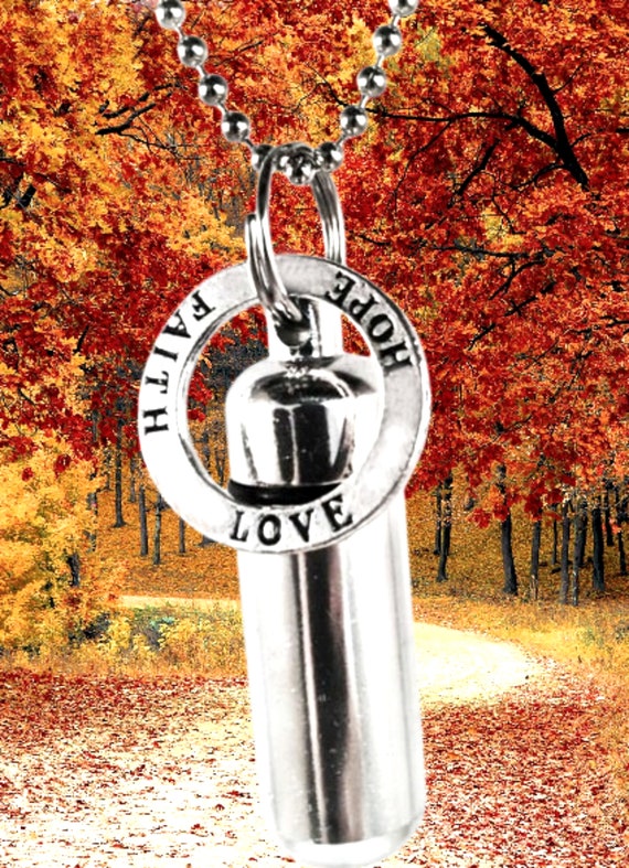 Complete Set - HOPE/LOVE/FAITH Cremation Urn on 24" Necklace  - Hand Assembled.... with Velvet Pouch and Fill Kit