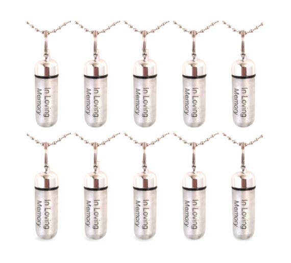 TEN ENGRAVED Brushed Silver Cremation Urn Necklaces "In Loving Memory" Memorial Jewelry, Child Loss