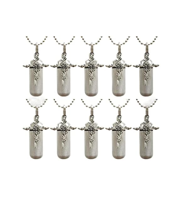 Set of TEN Brushed Silver CREMATION URN Necklaces with Rose Crosses - Ashes Necklace, Memorial Jewelry, Mourning Jewelry, Personalized Urn