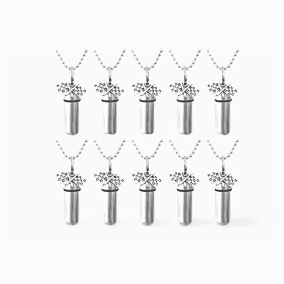 Ten PERSONALIZED Brushed Silver Racing Flag CREMATION URNS on 24" Steel Ball Chain Necklaces - Remembrance Jewelry, Urn Necklace, Memorial