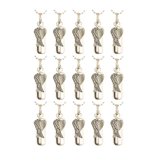 15 Beautiful Cremation Urns w/Crossed Angel Wings on 24" Necklaces