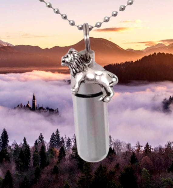 LION Personal Cremation Urn Necklace Keepsake - Loss of Father, Loss of Brother - Custom Engravable