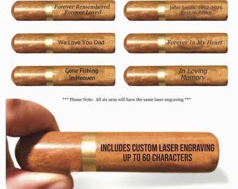 Set of Six PERSONALIZED Rosewood Cremation Urns / Scattering Tubes - Fits Pocket/Purse, Perfect for Travel, TSA Compliant, Custom Engraved