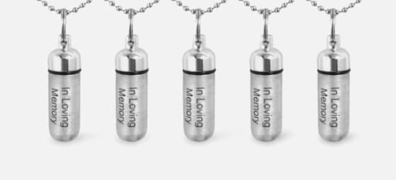 Set of 5 Brushed Silver Cremation Urn Necklaces "In Loving Memory"  Memorial Jewelry, Urn for Human Ashes, Mourning Necklace, Pet Urn