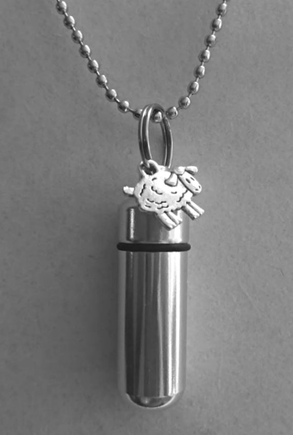 Lovely Silver Sheep/Lamb CREMATION URN Necklace/Keepsakes -  With Velvet Pouch, 24" Ball-Chain & Fill Kit