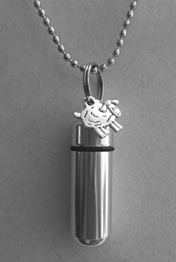 Lovely Silver Sheep/Lamb CREMATION URN Necklace/Keepsakes -  With Velvet Pouch, 24" Ball-Chain & Fill Kit