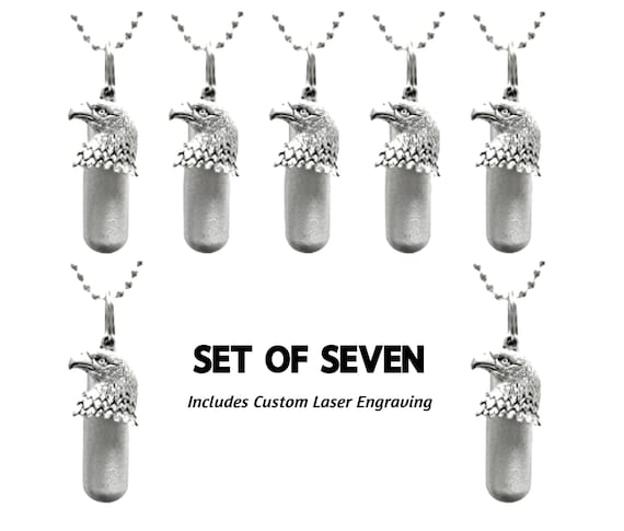 Set of SEVEN Brushed Silver Bald Eagle CREMATION URN Necklaces - Urn Jewelry, Ashes Necklace, Urn for Human Ashes, Memorial Jewelry