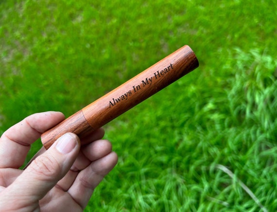 Natural Acacia Cremation Urn Scattering Tube w/Telescopic Lid - Biodegradable, TSA Compliant - ENGRAVED: "Always In My Heart"