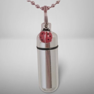 Cute Red/Silver Ladybug CREMATION URN on Ball Chain Necklace - Child Urn, Baby Urn, Mourning Keepsake, Child loss, Pet Urn, Personalized Urn
