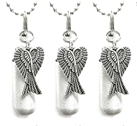 Set of Three Brushed Silver CREMATION URN Necklaces with Angel Wings - Ashes Necklace, Memorial Jewelry, Urn For Human Ashes, Personalized