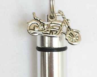 Cremation Necklace: Silver Motorcycle Urn Keepsake (Personalized Optional)