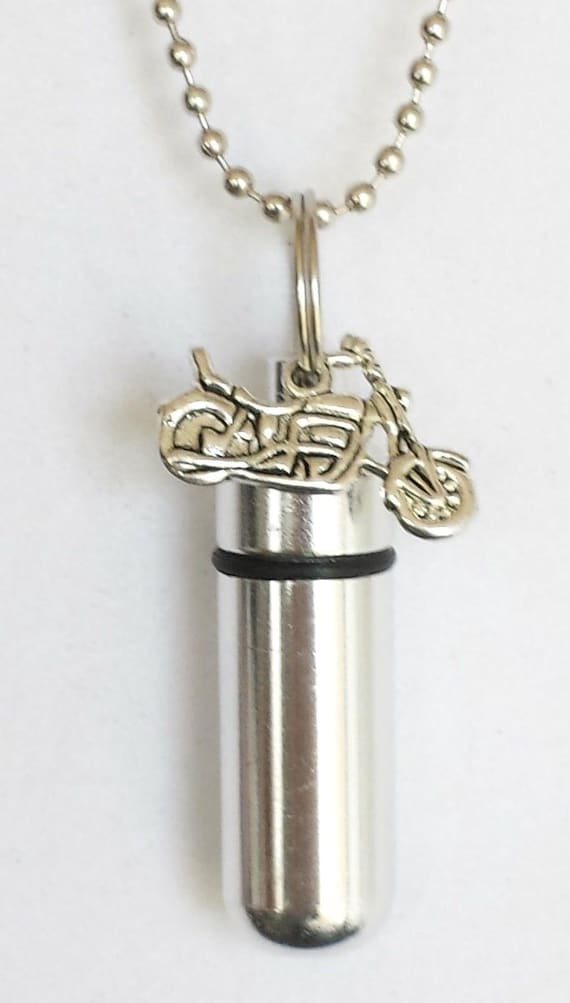Cremation Necklace: Silver Motorcycle Urn Keepsake (Personalized Option)