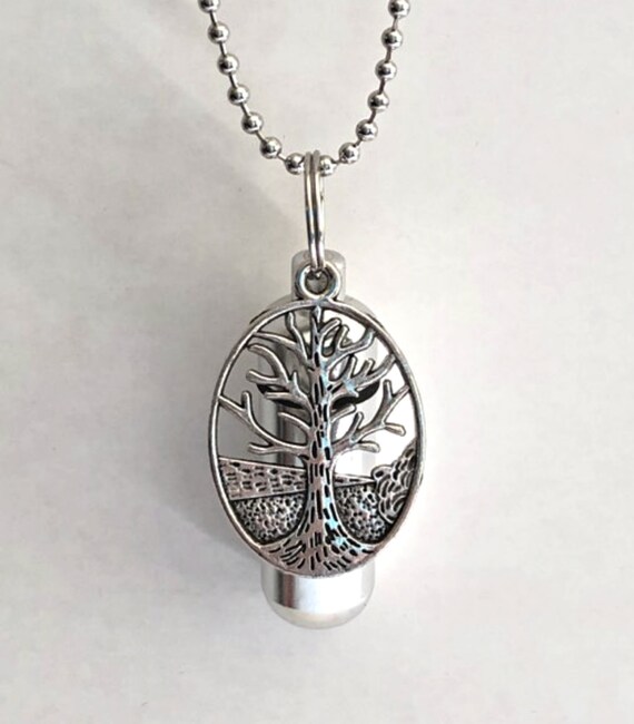 Large Oval Tree Of Life CREMATION URN - Includes 24" Ball Chain Necklace, Velvet Pouch and Fill Kit