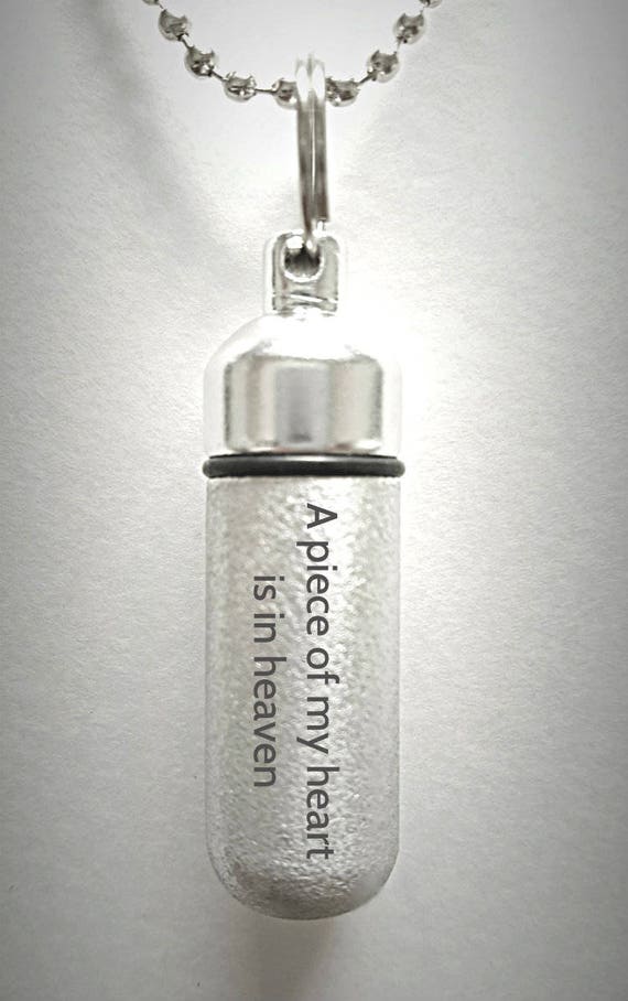 Engraved  "A piece of my heart is in heaven" Brushed Silver CREMATION URN Necklace -  Hand Crafted - with Velvet Pouch and Fill Kit