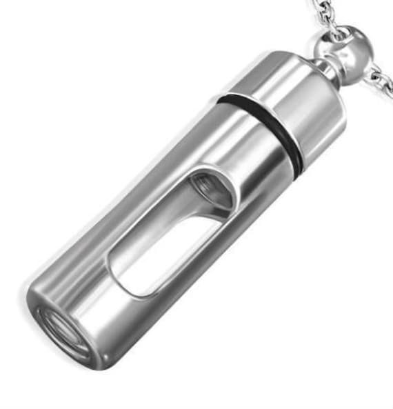 Unique "Transparent" Stainless Steel/Glass Cremation Urn Memorial Locket on 24" Ball-Chain w/Velvet Pouch, Ashes Jewelry, Urn Necklace