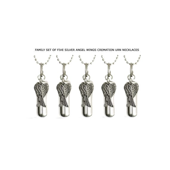 Silver Angel Wings Urn Necklaces - Set of Five with Personalized Engraving