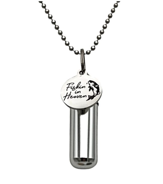 Engraved:  Fishin' In Heaven Urn Necklace, Memorial Keepsake Jewelry