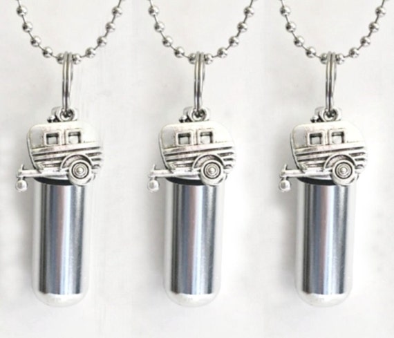 Set of Three Silver Camper/RV/Trailer CREMATION URN Necklaces - Mourning Keepsake, Memorial Jewelry, Ashes Necklace, Personalized Urn