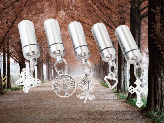 CUSTOM ENGRAVING INCLUDED - Five Assorted Cremation Urn Necklaces, Tree of Life/Butterfly/Rose/Cross/Heart, Memorial Jewelry, Ashes Keepsake