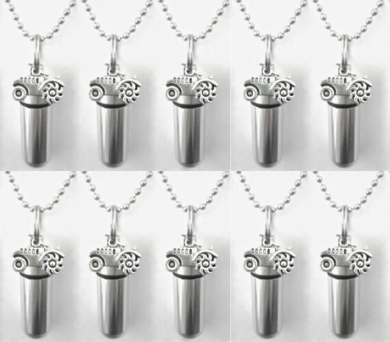 Set of TEN Cremation Urn Necklaces with Farm Tractors - Mourning Jewelry, Urn For Human Ashes, Urn Necklace, Ashes Jewelry, Personalized Urn