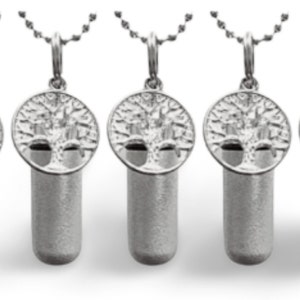 Set of THREE Brushed Silver Tree-Of-Life CREMATION URN Necklaces - Custom Engraved, Ashes Jewelry, Mourning Keepsake, Urn for Human Ashes