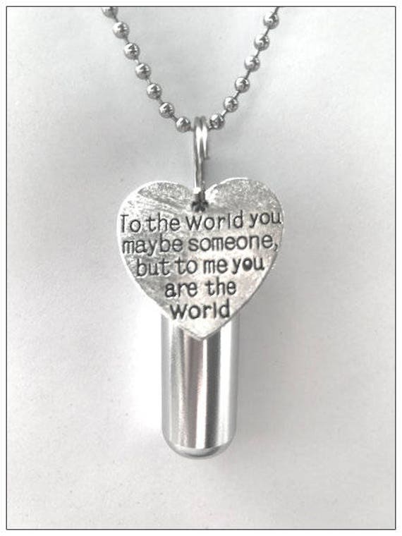 Personal Cremation Urn with "To Me You Are The World" Engraved Pendant - Includes Velvet Pouch, 24" Ball Chain Necklace and Fill Kit