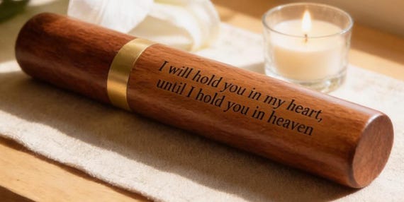Engraved Rosewood Scattering Tube,  "I will hold you in my heart, until I hold you in heaven"  TSA Compliant