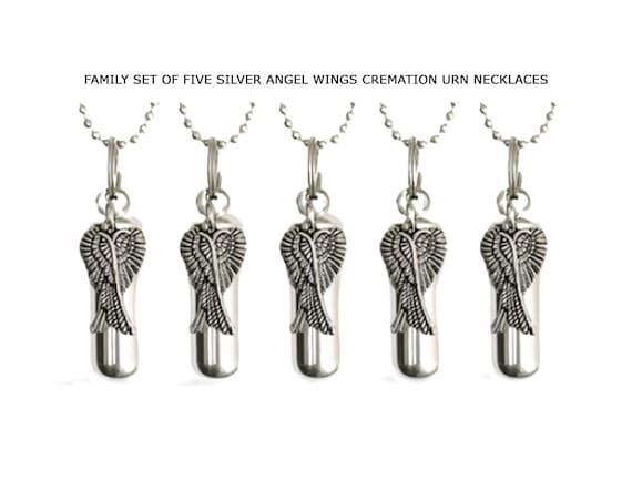 Cremation Urn Necklaces: Silver Angel Wings - Set of Five