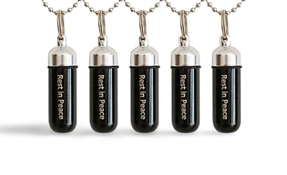 FIVE Engraved "Rest In Peace" Black Cremation Necklaces, Memorial Jewelry, Ashes Jewelry, Urn Necklace, Loss of Grandfather, Loss of Father