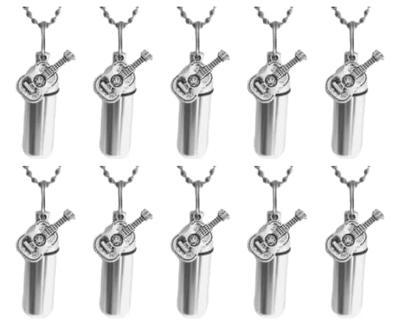 TEN Silver Acoustic/Folk Guitar CREMATION NECKLACES - Ashes Urn, Memorial Jewelry, Mourning Jewelry, Urn Keepsake, Laser Engraving Available