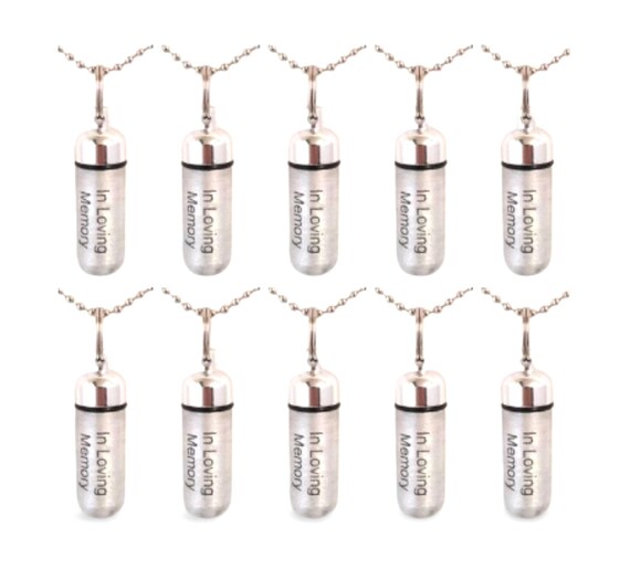TEN ENGRAVED Brushed Silver Cremation Urn Necklaces "In Loving Memory" Memorial Jewelry, Child Loss