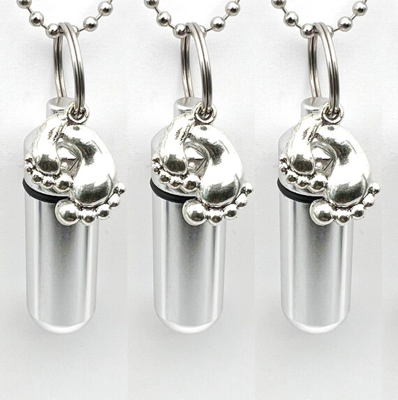 Set of Three CREMATION URN Necklaces with Silver Baby Feet - Keepsake Urn, Baby Loss, Child Loss, Urn Jewelry Infant Urn, Personalized Urn