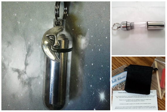 Complete Set -  MAN In The MOON  Cremation Urn on 24" Necklace  - Hand Assembled.... with Velvet Pouch and Fill Kit