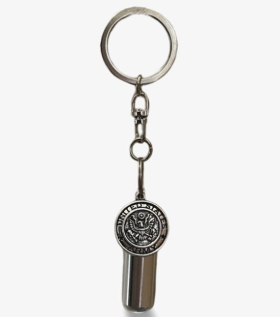 Military Cremation Urns on Swivel Steel Keychains with ARMY MEDALLION & Engraved Flag - Memorial Urn, Cremation Keepsake, Loss of Loved One