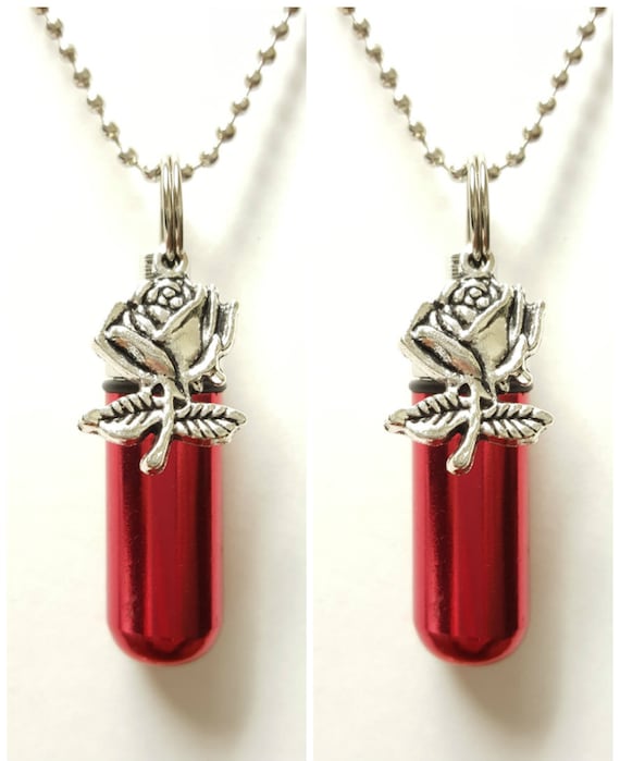 TWO Beautiful Red CREMATION URN Necklaces with Silver Roses - Memorial Keepsakes, Urn Jewelry, Ashes Necklace, Personalized Urn